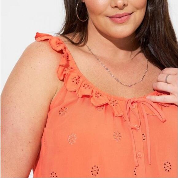 Torrid Nasturtium Eyelet Ruffle Tie Front Tank Top - Picture 4 of 9